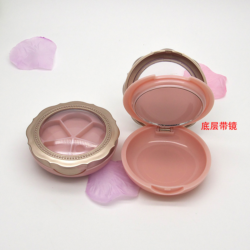 flower shape 5 components double layer with brush and aluminum palette lipstick case with mirror eyeshadow compact palette