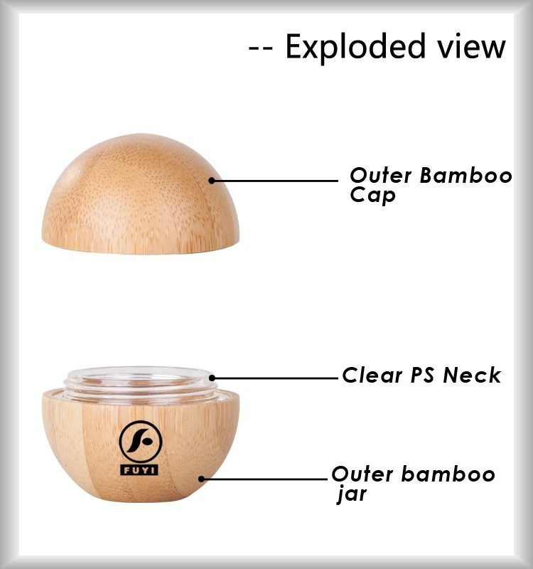 ball shape 5g Bamboo Cosmetic Cream Jars, BamBoo Lid Plastic Jar Bamboo Cosmetic Packaging