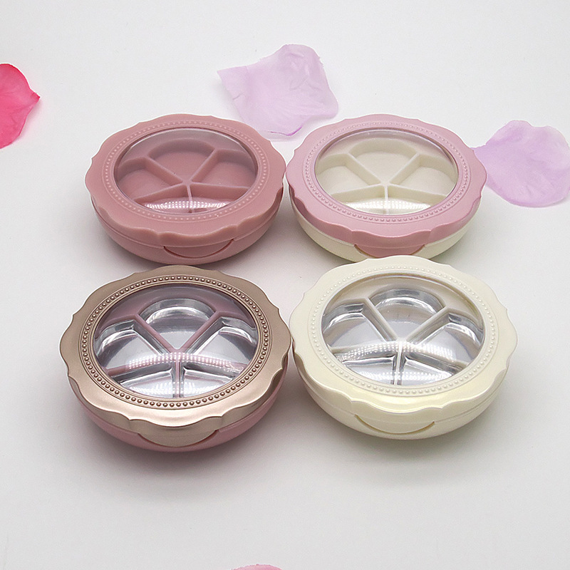 flower shape 5 components double layer with brush and aluminum palette lipstick case with mirror eyeshadow compact palette