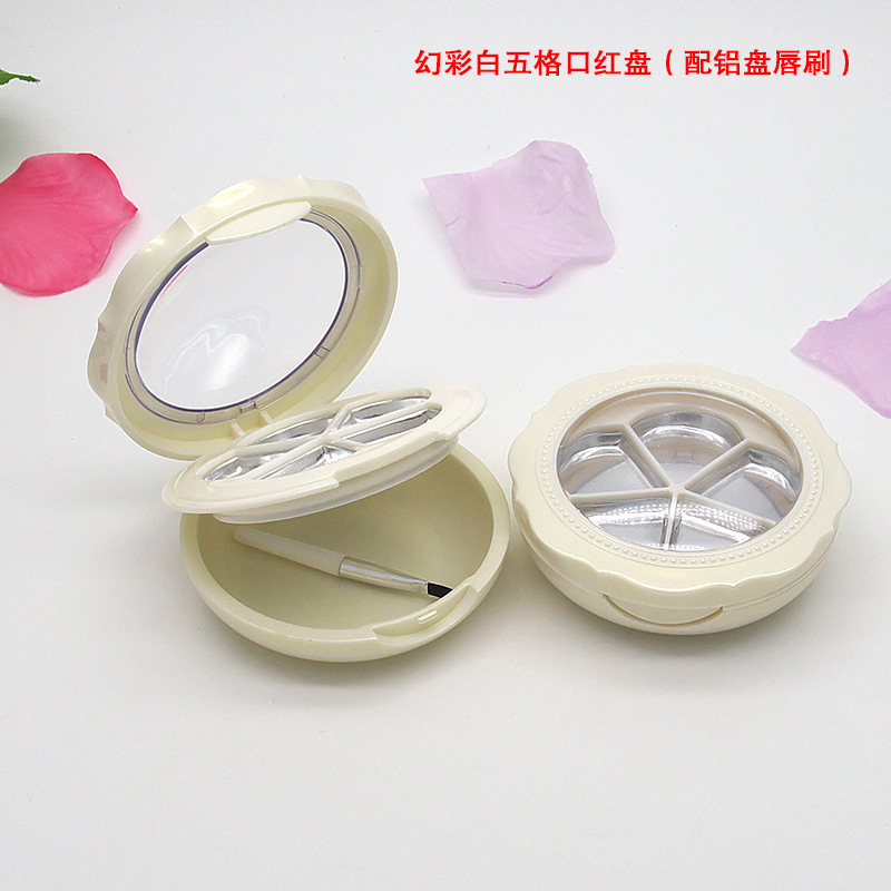 flower shape 5 components double layer with brush and aluminum palette lipstick case with mirror eyeshadow compact palette