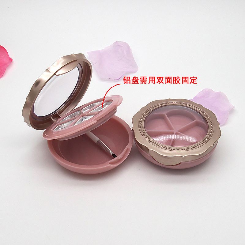 flower shape 5 components double layer with brush and aluminum palette lipstick case with mirror eyeshadow compact palette