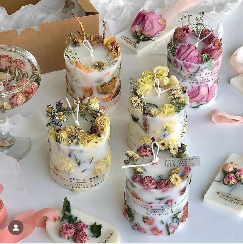 Romantic Dried Flowers Cylinder Aromatherapy Luxury Scented Candles for Wedding Candle