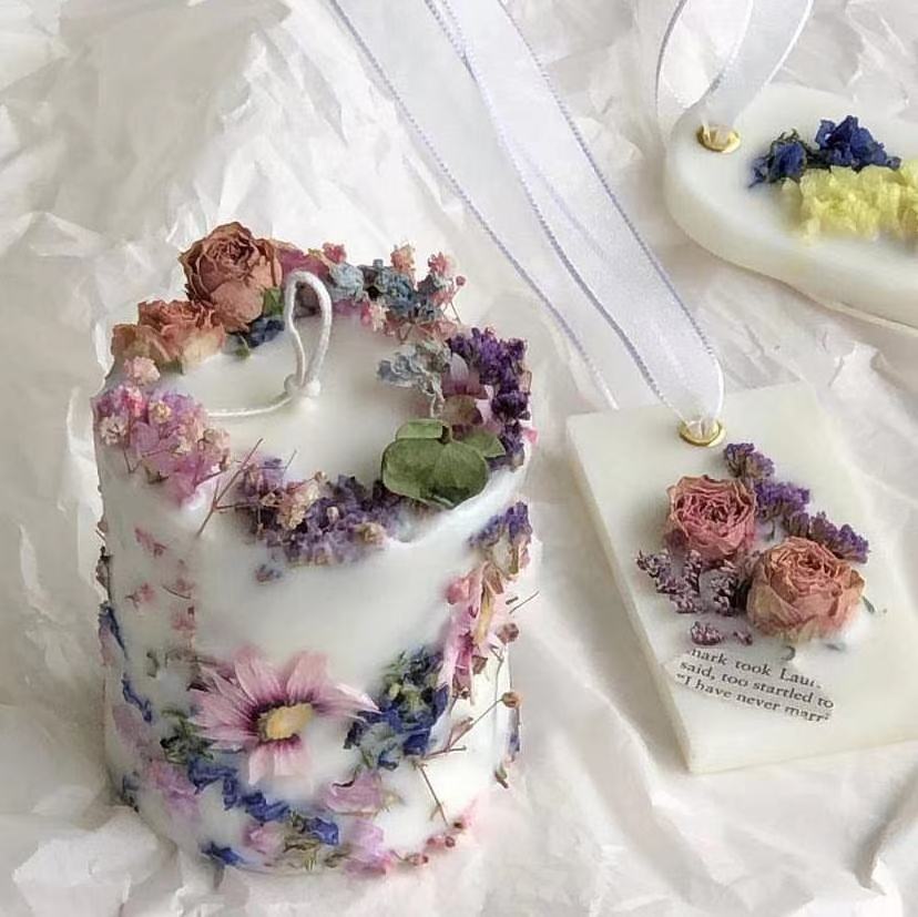 Romantic Dried Flowers Cylinder Aromatherapy Luxury Scented Candles for Wedding Candle