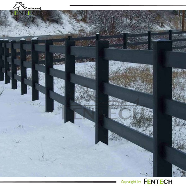 2''x6'' rail black outdoor horse farm used vinyl fence for sale livestock deer poultry unbreakable 3-rail horse vinyl fence