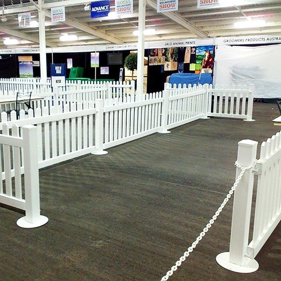 Fentech high quality white indoor Plastic PVC Vinyl picket event temporary fence base