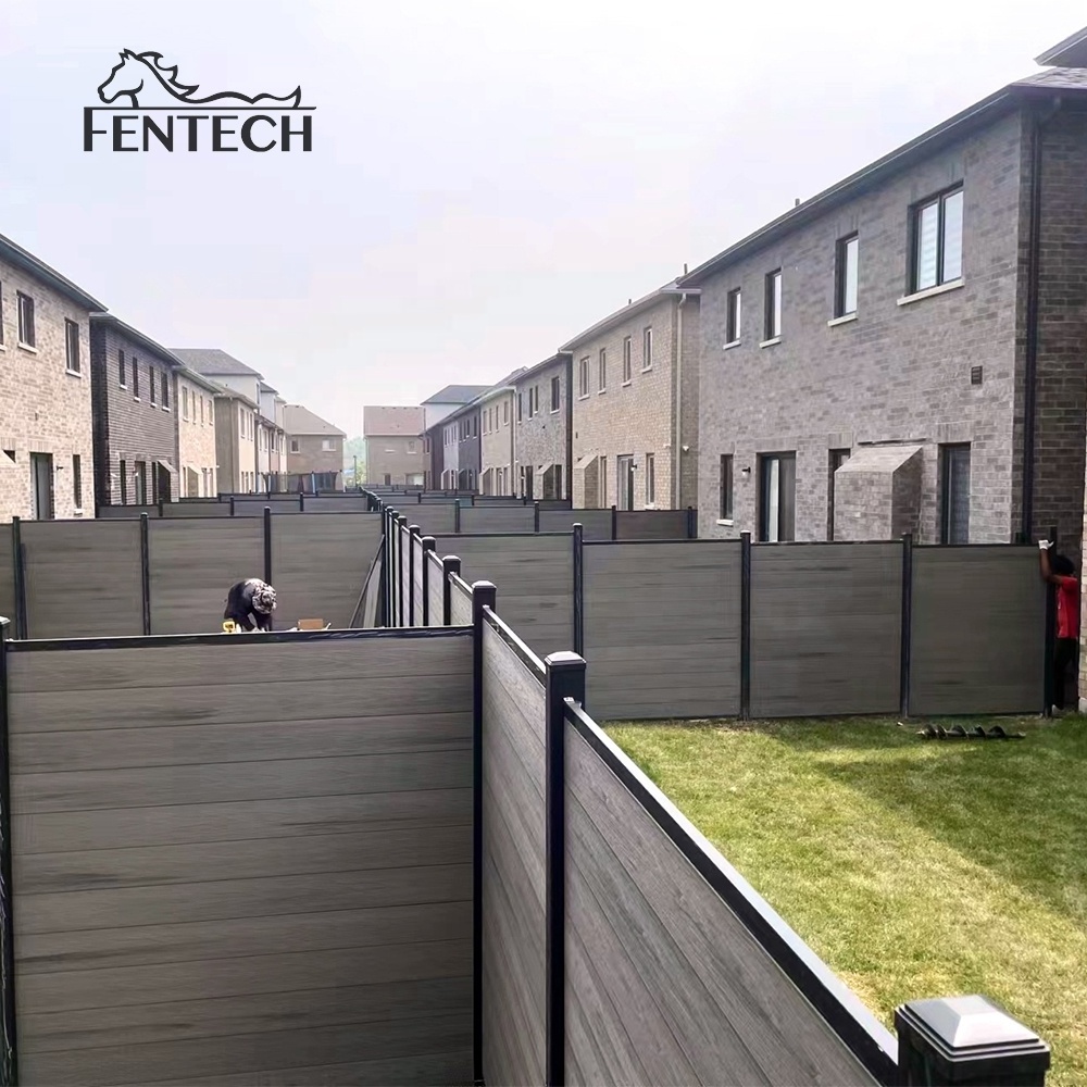 Fentech wholesale waterproof wood plastic composite fencing panels board garden used material outdoor privacy wpc fence