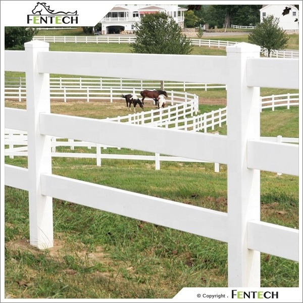 Fentech plastic Vinyl Pvc horse paddock fence, post and rail fence,ranch fence