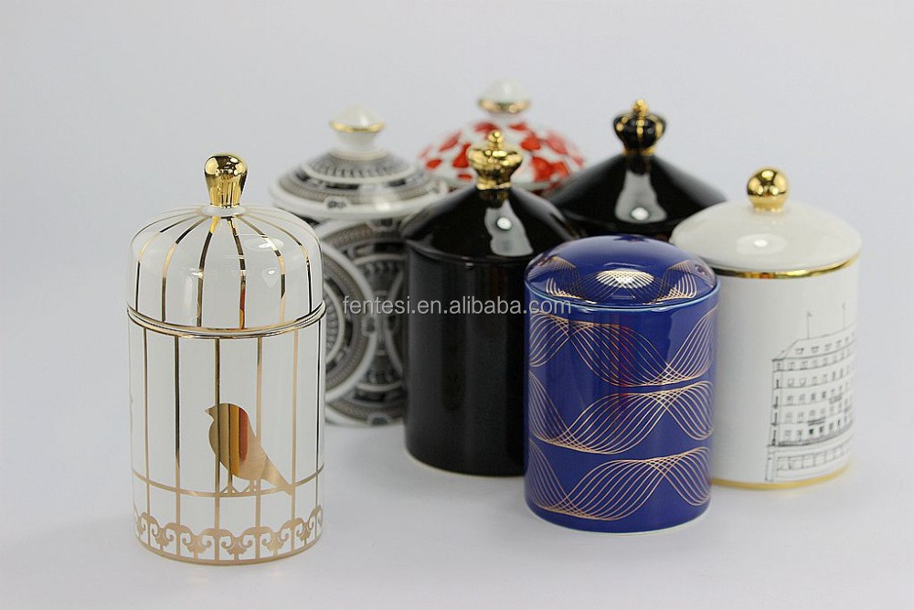 Home Decorative Custom Ceramic Candle Jar With Lid