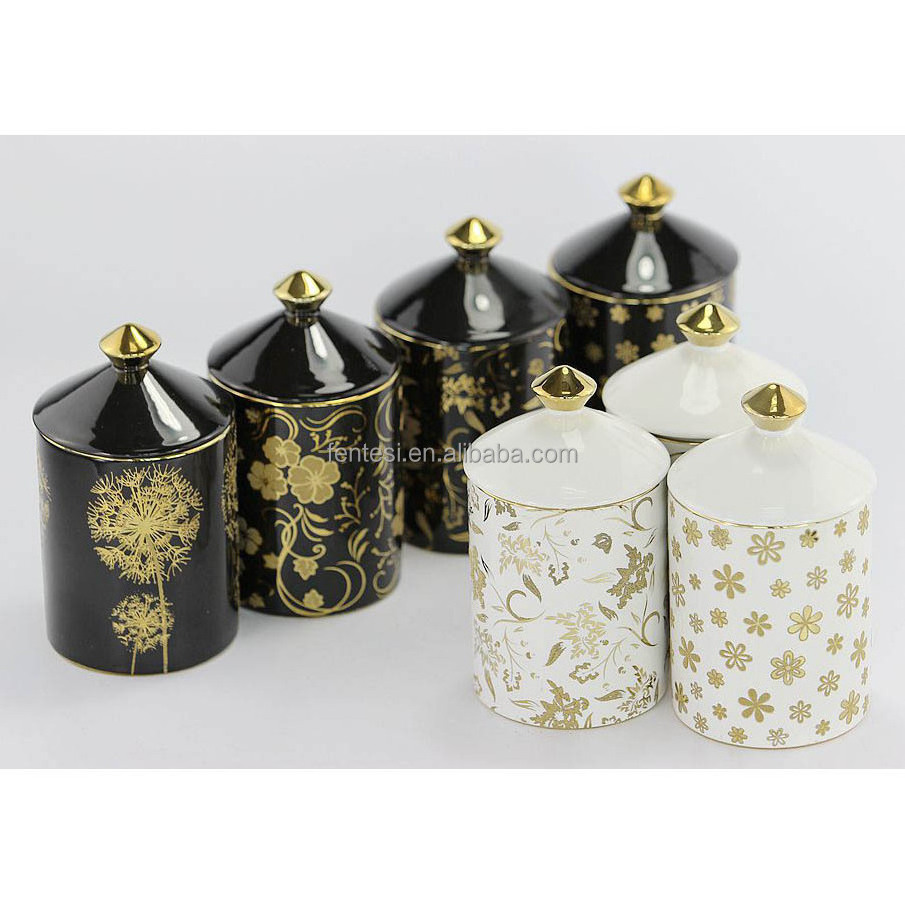 Home Decorative Custom Ceramic Candle Jar With Lid