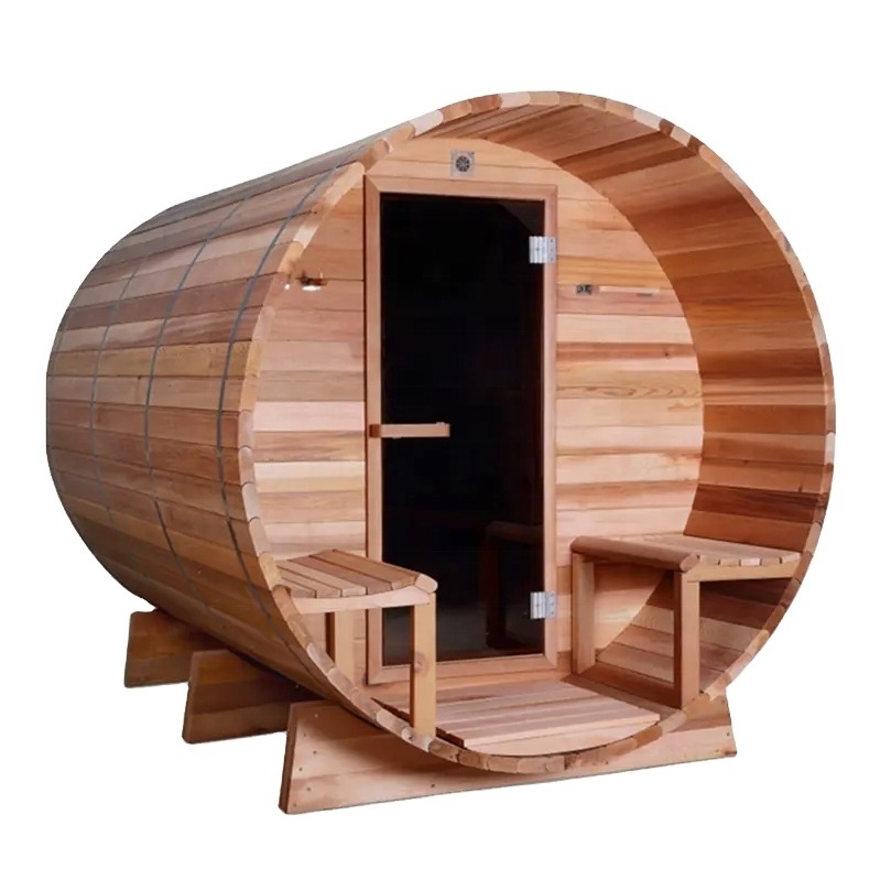 Wholesale Wood Panoramic Garden Barrel House 2 Person Outdoor Dry Steam Outdoor Far Infrared Sauna Rooms