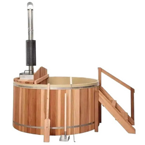 Outdoor Cedar Solid Wood Fired Sauna Hot Tub Spa Bathtub for 2-5 People