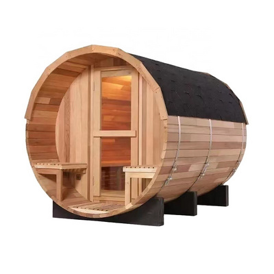 Customized Red Cedar Finland White Pine Outdoor Traditional Dry Steam Barrel Sauna Rooms for 6 Person