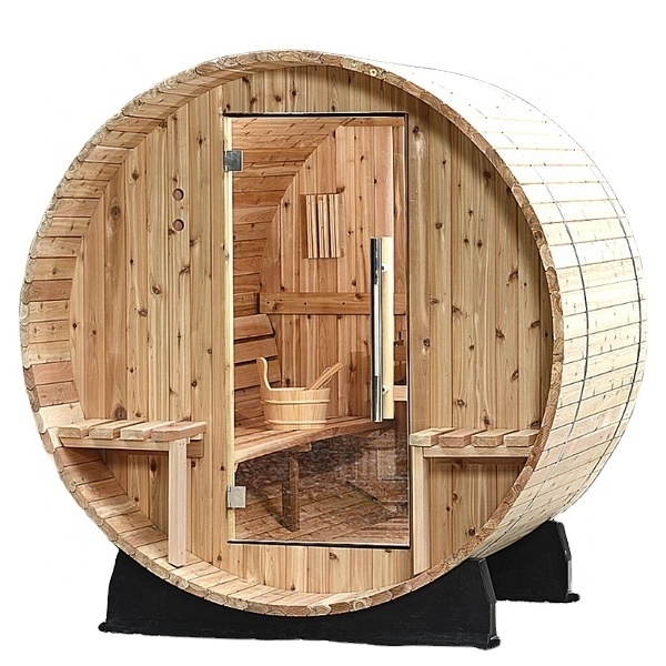 Customized Red Cedar Finland White Pine Outdoor Traditional Dry Steam Barrel Sauna Rooms for 6 Person