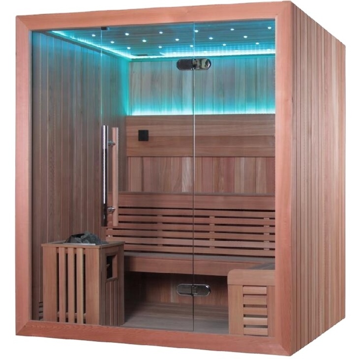 Prefabricated Traditional Red Cedar Far Infrared Sauna 4 Person Dry Steam Room Indoor Sauna Accessories