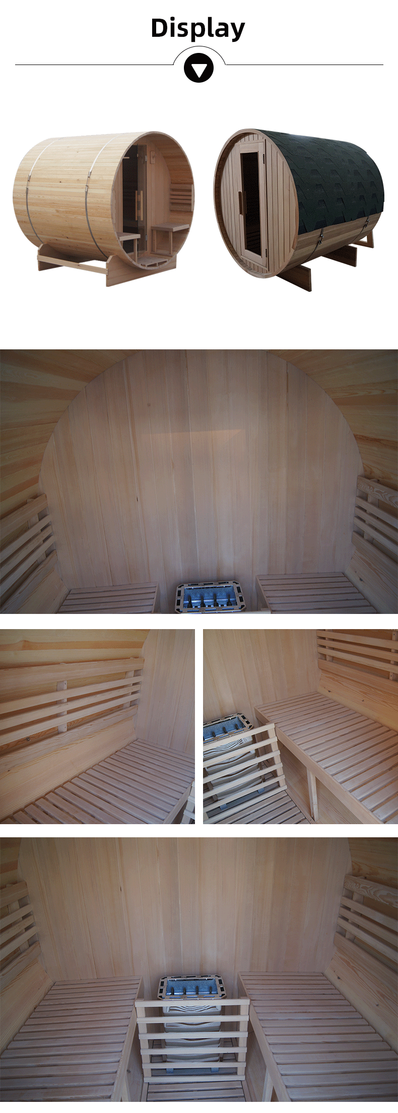 Customized Red Cedar Finland White Pine Outdoor Traditional Dry Steam Barrel Sauna Rooms for 6 Person