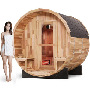 Wholesale Wood Panoramic Garden Barrel House 2 Person Outdoor Dry Steam Outdoor Far Infrared Sauna Rooms