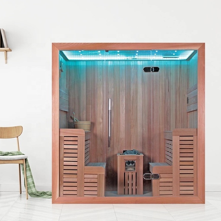 Prefabricated Traditional Red Cedar Far Infrared Sauna 4 Person Dry Steam Room Indoor Sauna Accessories