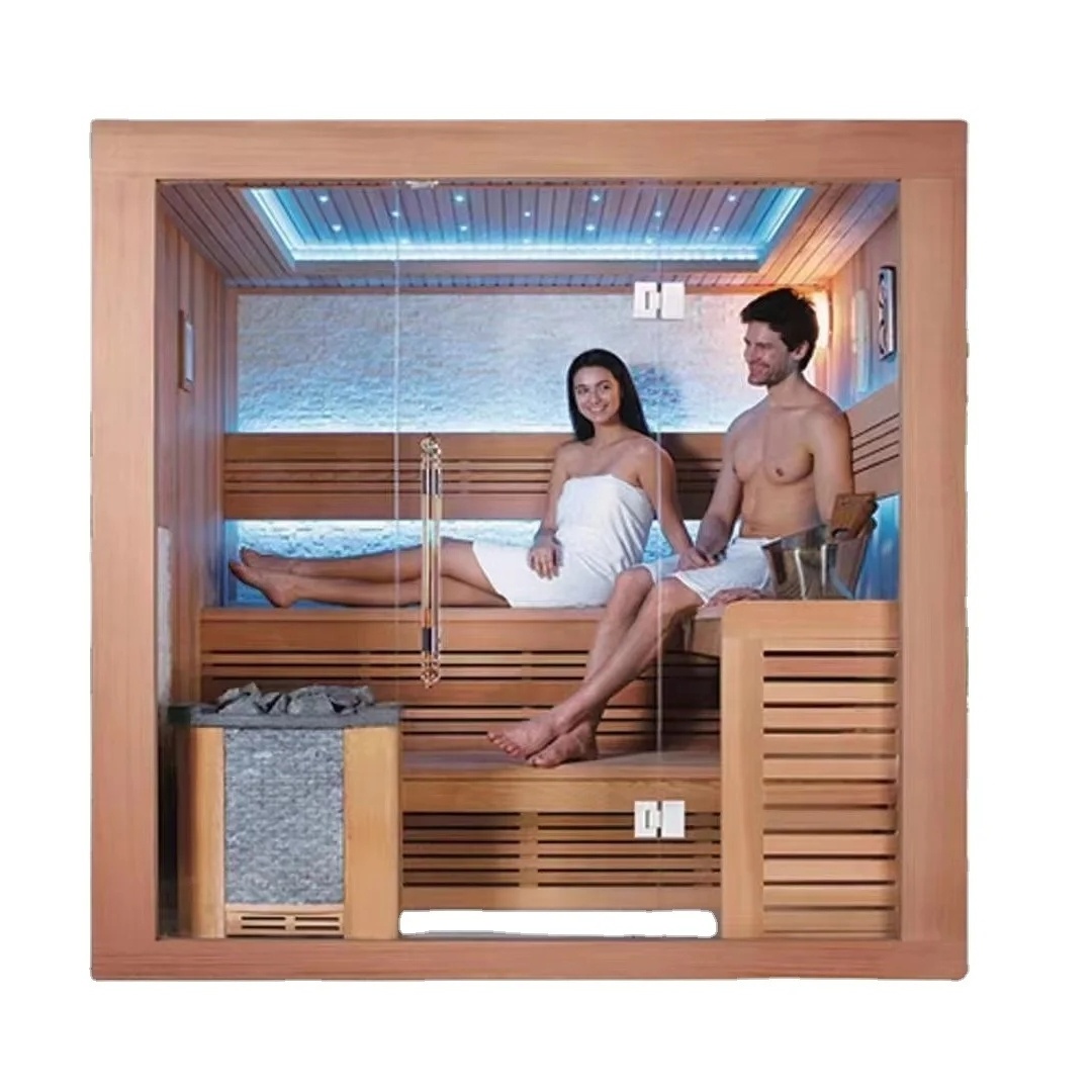 Prefabricated Traditional Red Cedar Far Infrared Sauna 4 Person Dry Steam Room Indoor Sauna Accessories