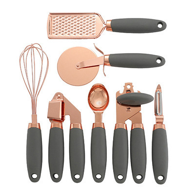 Hot sale kitchen accessories tool 7 piece set kitchen gadget set copper coated rose gold stainless steel can opener