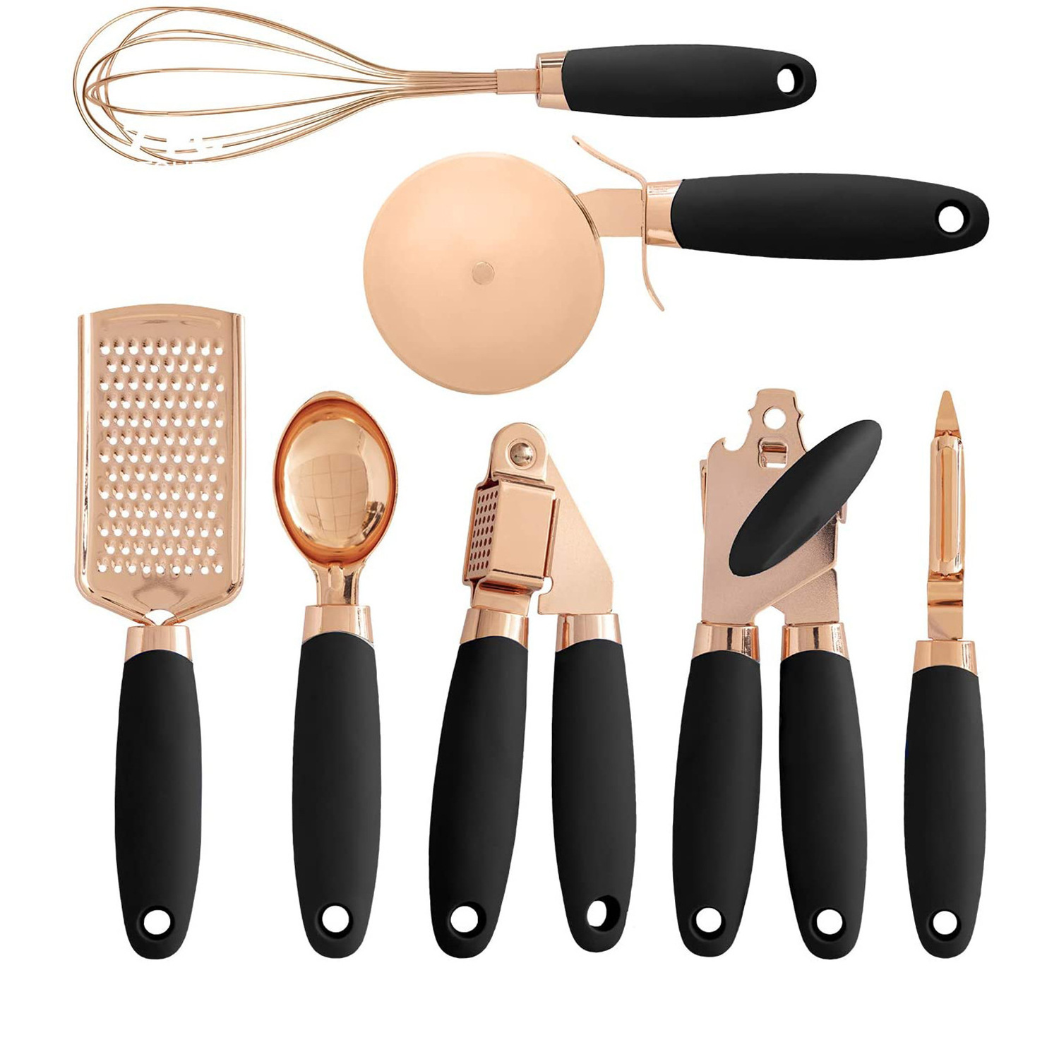 Hot sale kitchen accessories tool 7 piece set kitchen gadget set copper coated rose gold stainless steel can opener