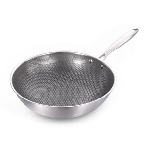 Chinese style wok stainless steel honeycomb frying pan iron pan non-stick frying pan with handle