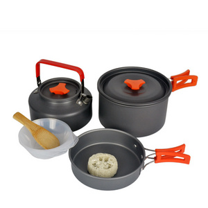 Portable Outdoor Cooking Pot Teapot & Pan Set Lightweight Aluminum Alloy for 2-3 People Camping Hiking & Picnics