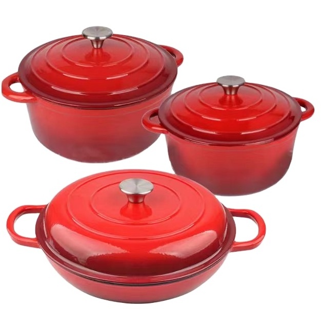 Big Size Enamel Cast Iron Seafood Pot Non Stick Enamel Shallow Pot Cast Iron Casserole Stock Soup Pots With Lid