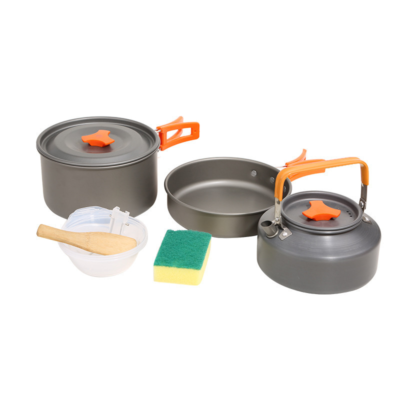 Portable Outdoor Cooking Pot Teapot & Pan Set Lightweight Aluminum Alloy for 2-3 People Camping Hiking & Picnics