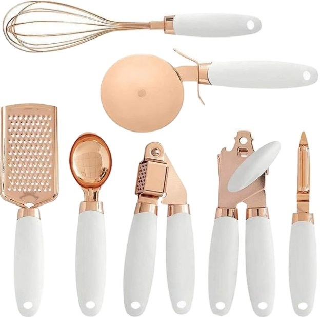 Hot sale kitchen accessories tool 7 piece set kitchen gadget set copper coated rose gold stainless steel can opener