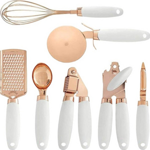 Hot sale kitchen accessories tool 7 piece set kitchen gadget set copper coated rose gold stainless steel can opener