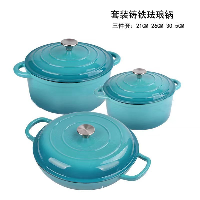 Big Size Enamel Cast Iron Seafood Pot Non Stick Enamel Shallow Pot Cast Iron Casserole Stock Soup Pots With Lid