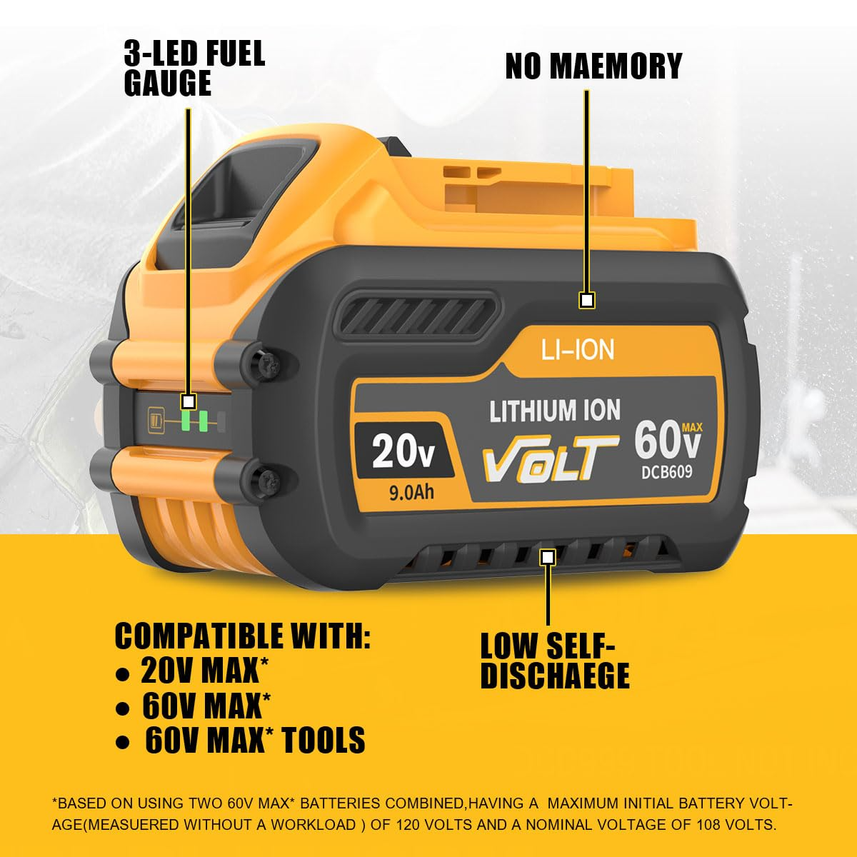 Fast delivery DCB606 DCB612 20V 60V 9.0Ah Lithium-ion Max Flexvolt Battery with LED Indicator for Dewalt Power tool Drill DCB609