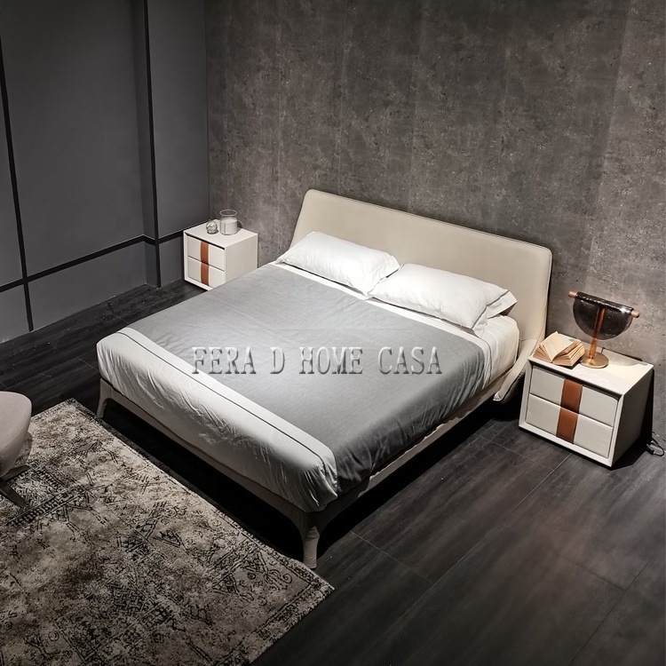 italian bedroom real leather bed set modern queen size bed