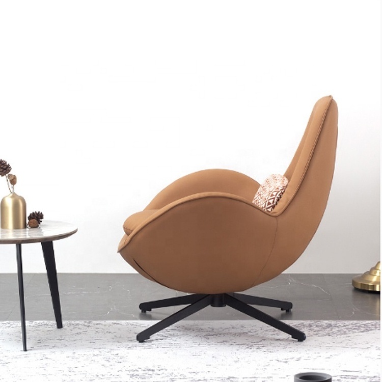 Northern Europe living room furniture swivel leather egg shell chair with cushion