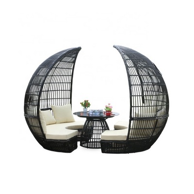 All Weather Furniture Rattan Daybed Outdoor Sofa Bed Garden Patio Wicker Big Round Sunbed Lounger