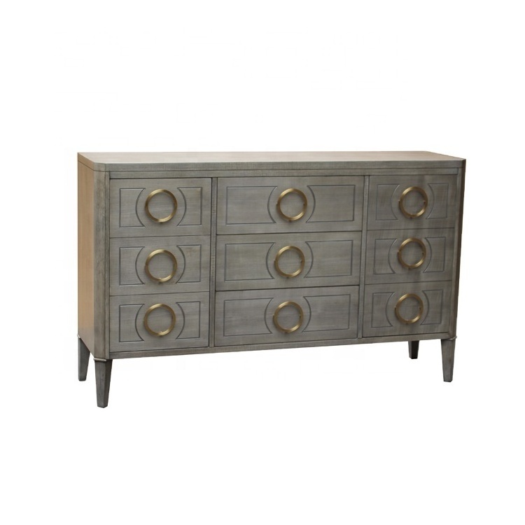 high grade grey living room cabinet, nine drawers gold sideboard with ASH wooden legs hotel cabinet