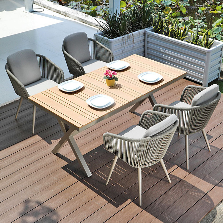 Garden furniture 3 piece table sets outdoor restaurant aluminum alloy plastic rope woven chair set