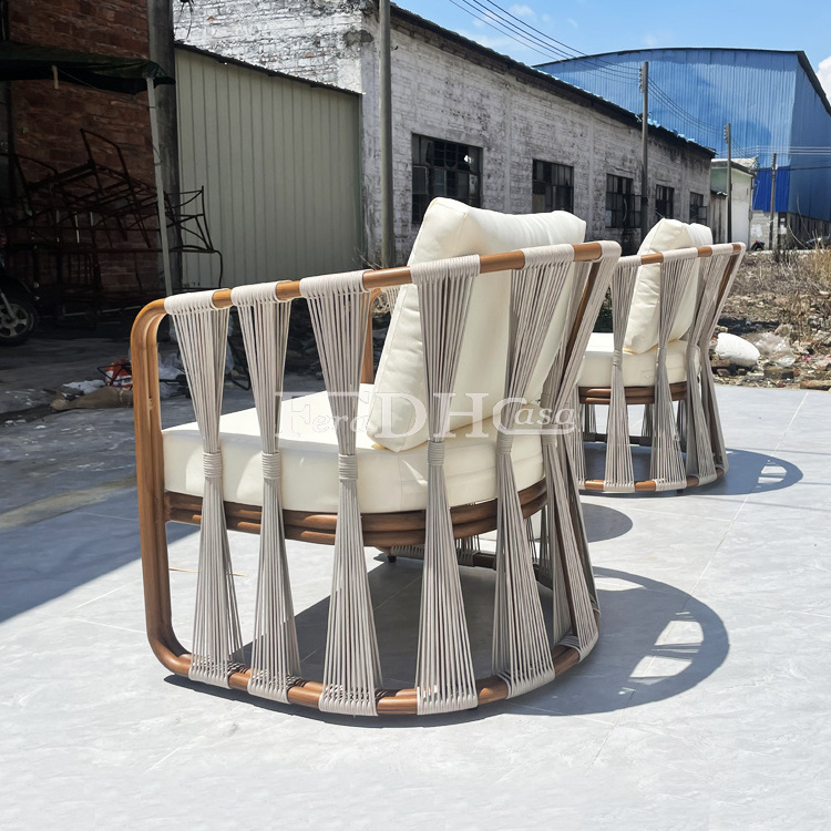 Custom made aluminum outdoor furniture modern rope chair hotel patio beach chairs with table