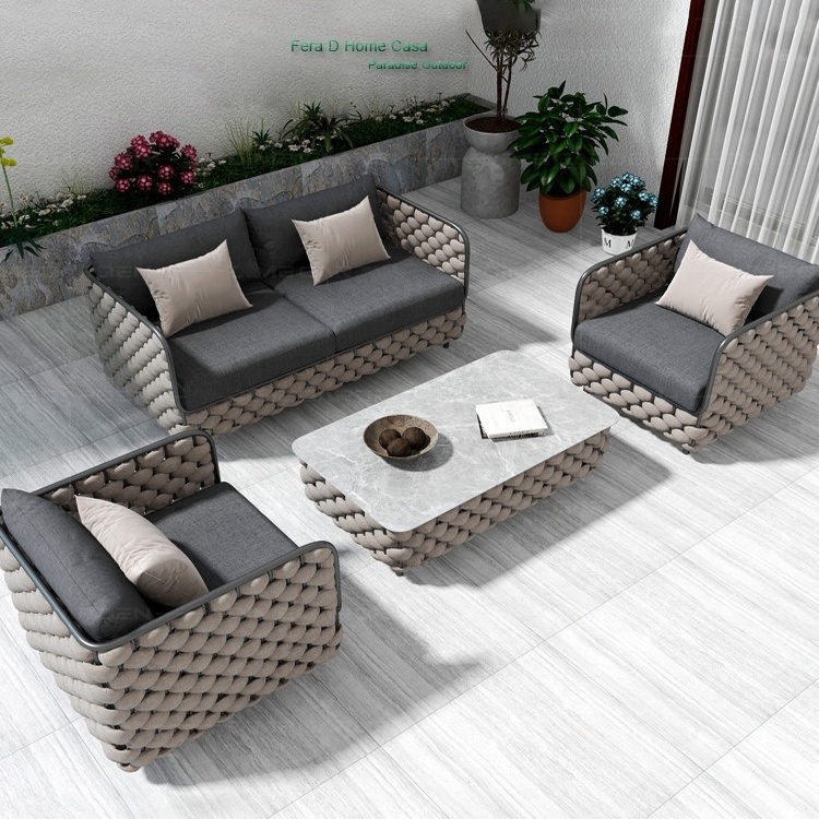 Garden furniture outdoor textilens rope patio 2 seat couch sofa aluminum outdoor sofa set