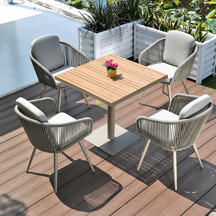 Garden furniture 3 piece table sets outdoor restaurant aluminum alloy plastic rope woven chair set