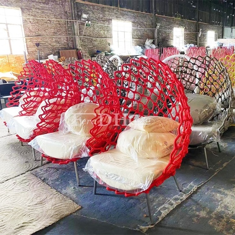 outdoor furniture patio garden chairs Red Rope Bird's Nest Eggshell aluminum lounge chair with ottoman