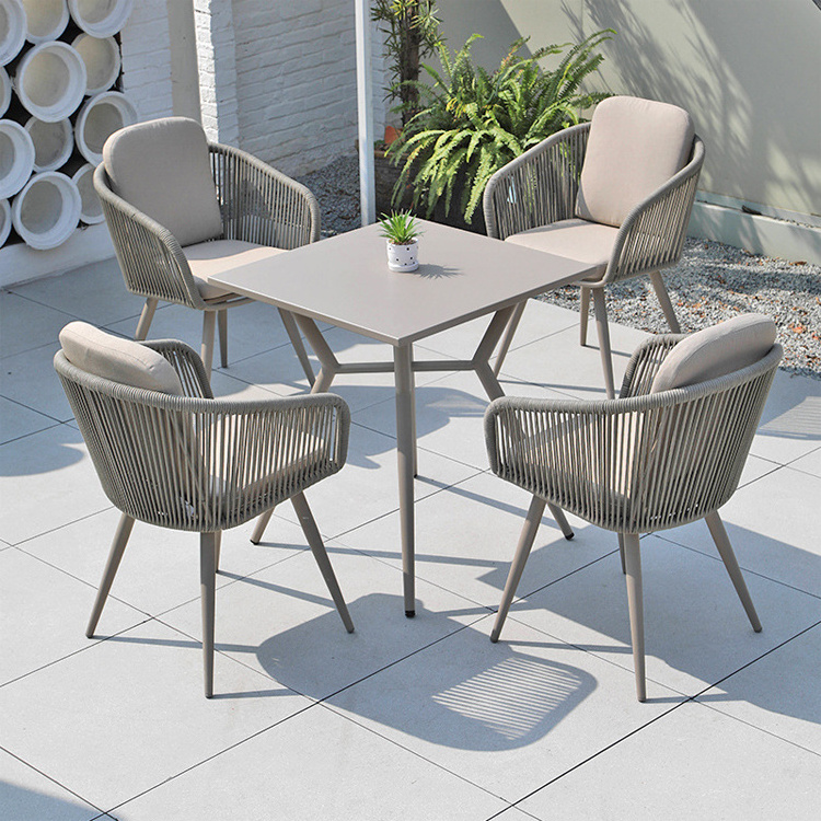 Garden furniture 3 piece table sets outdoor restaurant aluminum alloy plastic rope woven chair set