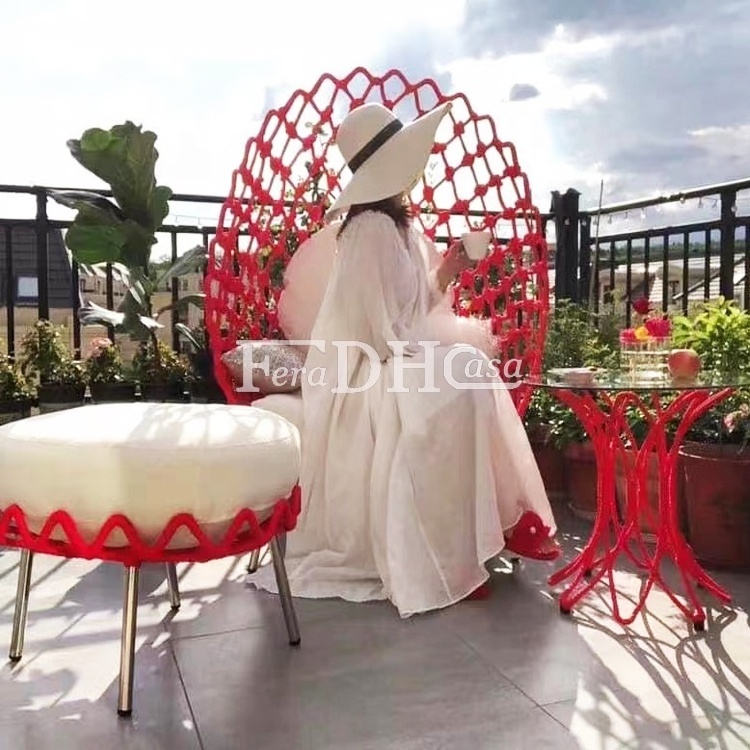 outdoor furniture patio garden chairs Red Rope Bird's Nest Eggshell aluminum lounge chair with ottoman