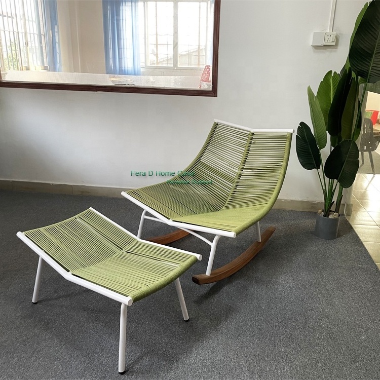 Wholesale outdoor patio furniture 2.0mm thickness aluminium alloy green woven rope chair rocking lounge chairs