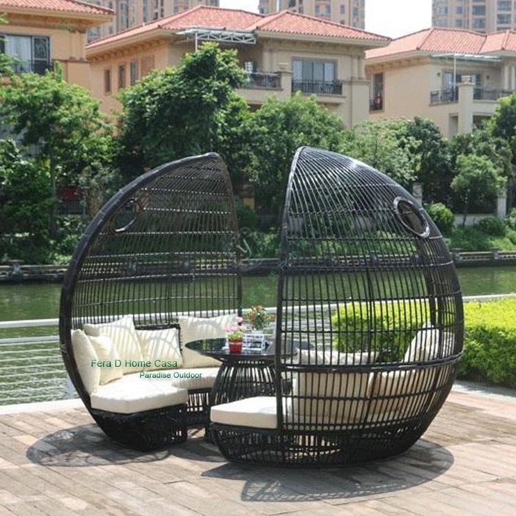 All Weather Furniture Rattan Daybed Outdoor Sofa Bed Garden Patio Wicker Big Round Sunbed Lounger