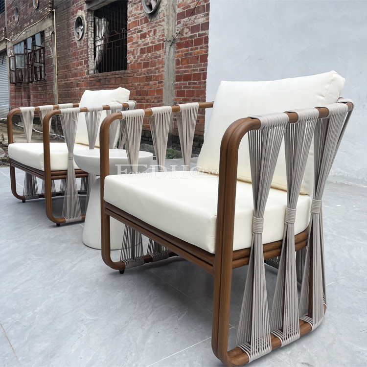 Custom made aluminum outdoor furniture modern rope chair hotel patio beach chairs with table