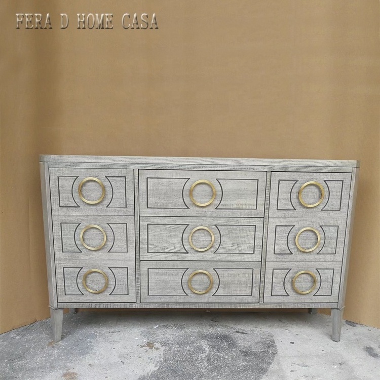 high grade grey living room cabinet, nine drawers gold sideboard with ASH wooden legs hotel cabinet