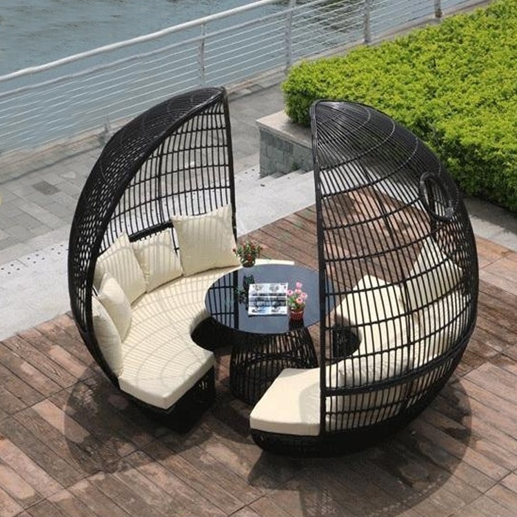 All Weather Furniture Rattan Daybed Outdoor Sofa Bed Garden Patio Wicker Big Round Sunbed Lounger