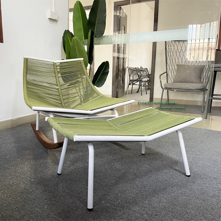 Wholesale outdoor patio furniture 2.0mm thickness aluminium alloy green woven rope chair rocking lounge chairs