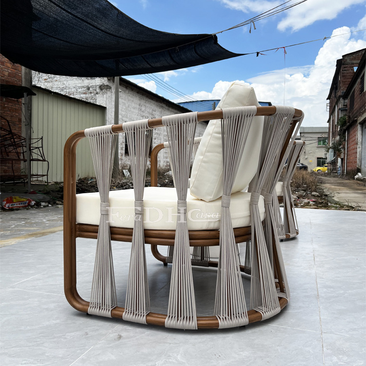 Custom made aluminum outdoor furniture modern rope chair hotel patio beach chairs with table